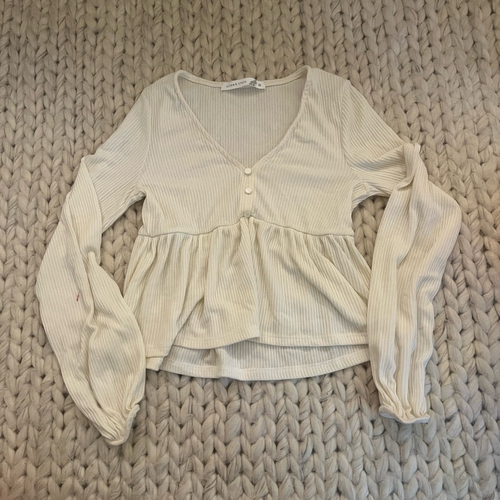 Altar’d State Cream Peplum Long Sleeve Blouse